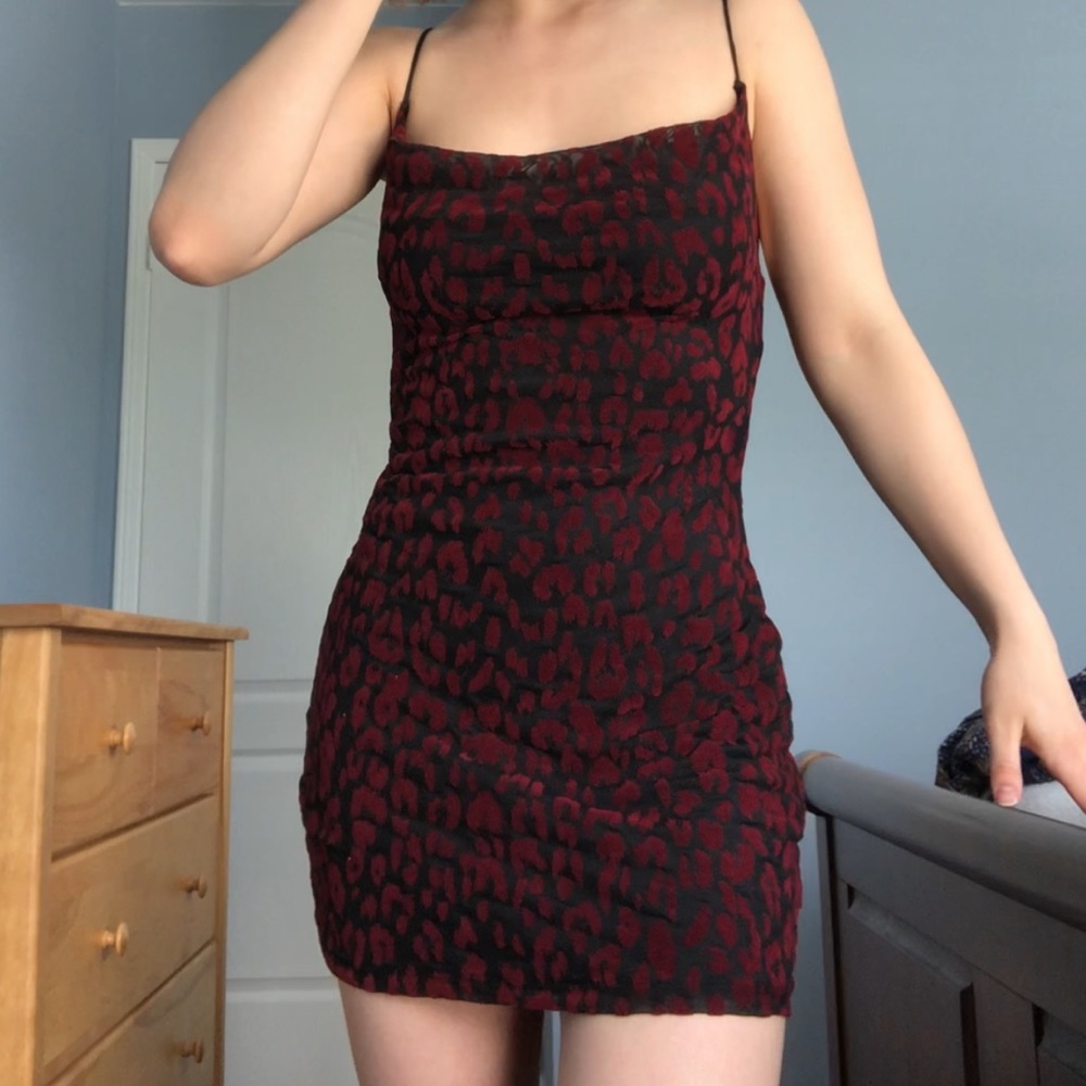 Motel Rocks Becky Cowl Dress in Red Leopard Net - Picture 2 of 5